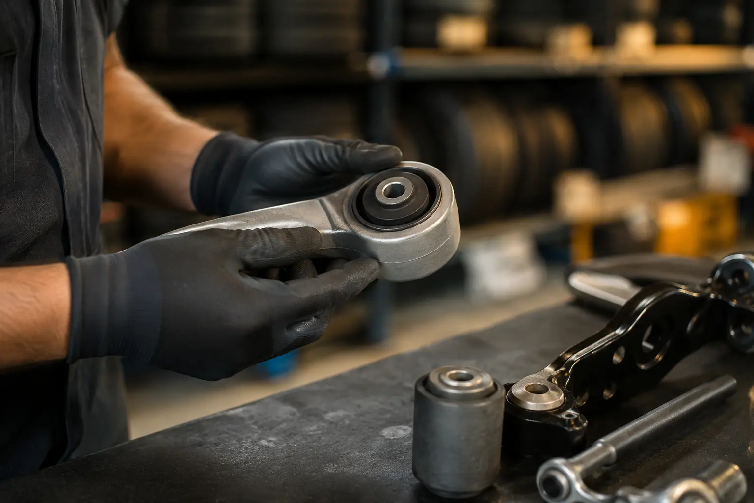 Careful hands inspecting a quality automotive component