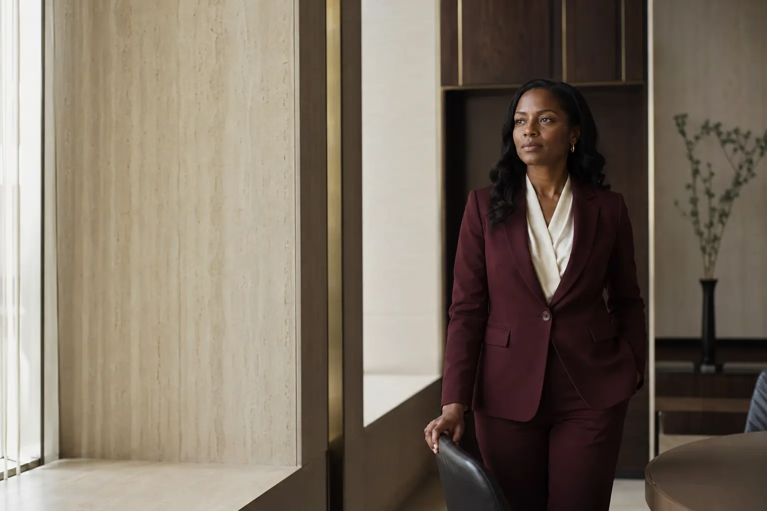 A confident professional in a refined modern office